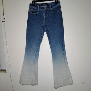 Jam Bang Ee Blue to White Bleached Flare Jeans Sz 27" Hippie Retro Made Korea